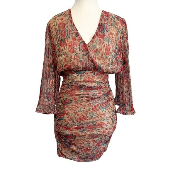 BASH AMELIA FLORAL METALLIC RUCHED PARTY DRESS - XS (0) - Picture 2 of 15